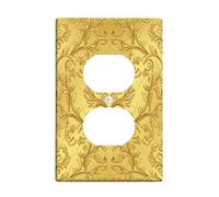 Floral Duplex Outlet Covers Wall Plate, Elegant Classic Ornate Curves None Gold Plastic Standard Size Decorative Receptacle Outlet Covers for Home Living Room Bedroom Bathroom Decor