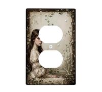 Floral Duplex Outlet Covers Wall Plate, Romantic Vintage Ivy Petals Spring Cream Plastic Standard Size Double Power Outlet Cover Plate for Living Room Bedroom Home Office Decor