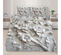 Floral Duvet Cover Double Embossed Flower Comforter Cover Nordic Relief Floral Bedding Set Elegant Botanical Quilt Covers Soft Microfiber with Pillowcases with Zipper Ties