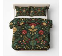 Floral Duvet Cover Emperor Bedding Set, Vintage Flower Pattern, Reversible Design Bedroom Decor Bed Quilt Cover with 2 Pillowcases, Microfiber, Zip - SMK32009