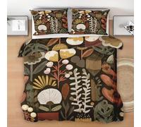 Floral Duvet Cover Sets Dark Brown Super King Bedding Set with Zipper Closure, Soft Microfiber Quilt Cover with 2 Pillowcases 50x75cm QH552