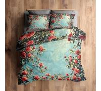 Floral Duvet Cover Sets Double Bedding 3 Piece, Rose Flower Botanical Pattern Reversible Quilt Cover & 2 Pillowcases, Soft Microfiber, Zip, Bedroom Decor & Gifts(NV166)