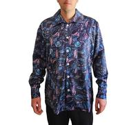 Floral Dylan Button Down Shirt - Everyday Wear & Costume - 60s Style Highway Folk Rock Singer Musician Iconic Fashion - Satin, Purple, Medium