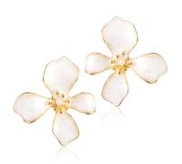 Floral Earrings for Women, Delicate Imitation Pearl Petal Gold Dangle Statement Earrings Romantic Boho Hawaiian Jewelry Gift Bridal Flower Studs Wedding Beach Floral Studs for Women (White)
