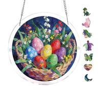 Floral Easter Basket Egg Scene 7.8x7.8Inch Round Acrylic Hanging Puzzle | Creative Home Accent with Visual Appeal