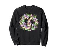Floral Easter Bunny Wreath Decor For Women Cute Easter Day Sweatshirt