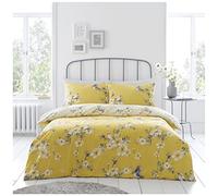 Floral Easy Fit Duvet Cover Single Bed, Botanical Vintage Bedding Flowers, Reversible Polycotton Quilt Bedset, Ochre