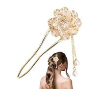 Floral Elegance, Hair Stick Pin, 4.33x1.18x0.39 Inches Peony Flower Hairpin With Tassel Charm System, Decorative Chinese Style Design, Women Hair Accessory Set, Party Cosplay Use