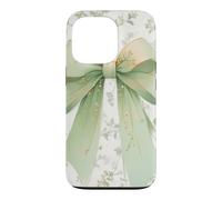 Floral Elegant Green Bow Ribbon Wildflower Pattern Girls Case for iPhone 13 Pro