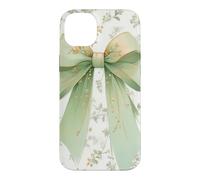 Floral Elegant Green Bow Ribbon Wildflower Pattern Girls Case for iPhone 14 Plus