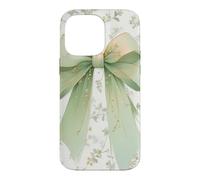 Floral Elegant Green Bow Ribbon Wildflower Pattern Girls Case for iPhone 14 Pro Max