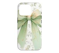 Floral Elegant Green Bow Ribbon Wildflower Pattern Girls Case for iPhone 16 Pro