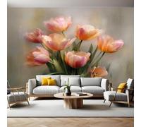 Floral Elements Murals Photo Wallpaper Pink Tulips Non-Woven Premium Art Print Fleece Wall Mural Poster Picture Design Modern Boy Girl Bedroom Home Decor 350 x 256cm