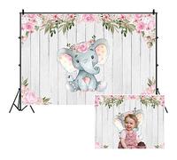 Floral Elephant Backdrop for Baby Shower,Yeele 7x5ft Party Pink Flower Wood It's a Girl Banner Birthday Photography Background Cake Table Decoration Photo Booth Studio Props Favors Supplies