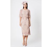 Floral Embellished Cape Midi Dress Coast Blush 12