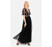 Floral Embellished Spot Mesh Maxi Dress Maya Deluxe Black 20