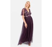 Floral Embellished Spot Mesh Maxi Dress Maya Deluxe Grape 18