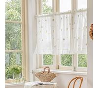 Floral Embroidered Blackout Tiers Window Valance - Elegant Cafe Curtains for Home Decor - Set of 2 Panels with Rod Pocket(Yellow,135x60cm/53.1x23.6 in)