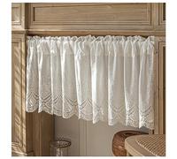 Floral Embroidered Cotton Cafe Tier Curtain, Country Style Lace Curtian Valance, Boho Short Curtain for Small Kitchen Window(H70xW200cm(H28x79in))