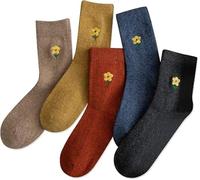 Floral Embroidered Crew Socks for Women Girls, Soft Breathable Comfortable Design, Ideal for Fall Halloween Christmas, Elegant Stylish Daily Wear (UK, Alpha, M, Regular, Regular, Embroidery Flower)
