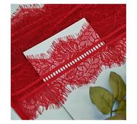 Floral Embroidered Lace Mesh Trim, Double Eyelash Lace Multicolor 3m x 10-12cm Pack of 5(Red)
