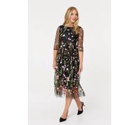 Floral Embroidered Mesh Midi Dress Izabel London Black 14