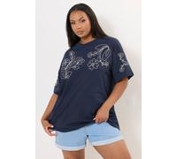 Yours Curve Blue Floral Embroidered Oversized T-Shirt - Women's - Plus Size Curve