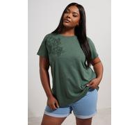 Floral Embroidered Stud Detail T-Shirt Yours Light Khaki 14