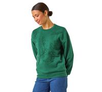 Roman Originals Floral Embroidered Sweatshirt for Women UK - Ladies Everyday Autumn Winter Round Neckline Comfy Soft Evening Vacation Work Party Night Out - Green - Size 20