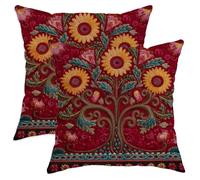 Floral Embroidered Throw Pillow Covers Set of 2, Vibrant Yellow Sunflower Design, Spring Decorative Cushion Cases for Home Sofa Couch Living Room 16x16 Inch