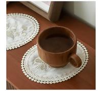 Floral Embroidery Cup Mat, French Vintage Coasters, Set of 2 Lace Border Oval Vase Mat, for Kitchen Coffee Table Decor