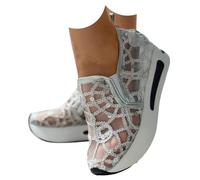 Floral Embroidery Sneakers for Women 2026 Wedge Sneakers Breathable Sheer Mesh Lace Sneaker Spring Summer Glitter Mesh Lightweight Platform Lace with Arch Support Wedge Wedding Shoes