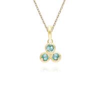 Floral Emerald Three Stone Pendant Necklace in 9ct Yellow Gold
