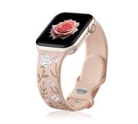 Floral Engraved Band Compatible with Apple Watch Band 38mm 40mm 41mm 42mm 44mm 45mm 46mm 49mm for women, Soft Silicone Cute Sport Strap for iWatch Bands Ultra 2 Ultra Series 10 9 8 7 6 5 4 3 2 1 SE