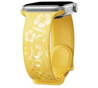 Floral Engraved Band Compatible with Apple Watch Band 38mm 40mm 41mm 42mm 44mm 45mm 49mm, Designer Soft Silicone Glossy Wildflower Strap for iWatch Band Series Ultra 9 8 7 6 SE 5 4 3 2 1, Yellow 38