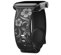 Floral Engraved Band Compatible with Apple Watch Band 38mm 40mm 41mm 42mm 44mm 45mm 49mm, Designer Soft Silicone Glossy Wildflower Strap for iWatch Band Series Ultra 9 8 7 6 SE 5 4 3 2 1, Black 42
