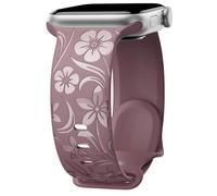 Floral Engraved Band Compatible with Apple Watch Band 38mm 40mm 41mm 42mm 44mm 45mm 49mm, Designer Soft Silicone Glossy Wildflower Strap for iWatch Band Series Ultra 9 8 7 6 SE 5 4 3 2 1, S Purple 42