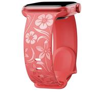 Floral Engraved Band Compatible with Apple Watch Band 38mm 40mm 41mm 42mm 44mm 45mm 49mm, Designer Soft Silicone Glossy Wildflower Strap for iWatch Band Series Ultra 9 8 7 6 SE 5 4 3 2 1, S Red 38