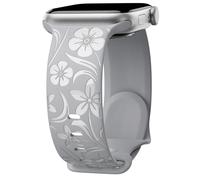 Floral Engraved Band Compatible with Apple Watch Band 38mm 40mm 41mm 42mm 44mm 45mm 49mm, Designer Soft Silicone Glossy Wildflower Strap for iWatch Band Series Ultra 9 8 7 6 SE 5 4 3 2 1, Grey 42