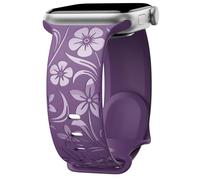 Floral Engraved Band Compatible with Apple Watch Band 38mm 40mm 41mm 42mm 44mm 45mm 49mm, Designer Soft Silicone Glossy Wildflower Strap for iWatch Band Series Ultra 9 8 7 6 SE 5 4 3 2 1, Purple 42