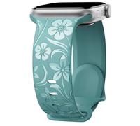 Floral Engraved Band Compatible with Apple Watch Band 38mm 40mm 41mm 42mm 44mm 45mm 49mm, Designer Soft Silicone Glossy Wildflower Strap for iWatch Band Series Ultra 9 8 7 6 SE 5 4 3 2 1, P Green 38