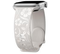 Floral Engraved Band Compatible with Apple Watch Band 38mm 40mm 41mm 42mm 44mm 45mm 49mm, Designer Soft Silicone Glossy Wildflower Strap for iWatch Band Series Ultra 9 8 7 6 SE 5 4 3 2 1, Starlight 38
