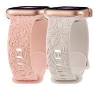 Floral Engraved Band Compatible with Apple Watch Bands 40mm 41mm 38mm 42mm 44mm 45mm 49mm Women, Cute Soft Flower Silicone Designer Sport Strap For iWatch Ultra 2 SE Series 9 8 7 6 5 4 3 2 1