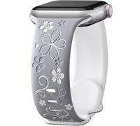 Floral Engraved Band Compatible with Apple Watch Straps for Women 40mm 41mm 42mm 38mm 44mm 45mm 46mm, Cute Flowers Sport Silicone Strap for iWatch Bands for Women Series 11 10 9 SE 3/8/7/6/5/4/2Ultra
