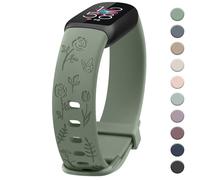 Floral Engraved Band Compatible with Fitbit Luxe Bands for Women, Soft Replacement Sport Straps Wristbands for Fitbit Luxe Fitness and Wellness Tracker (Avocado Green)