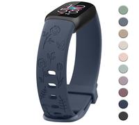 Floral Engraved Band Compatible with Fitbit Luxe Bands for Women, Soft Replacement Sport Straps Wristbands for Fitbit Luxe Fitness and Wellness Tracker (Navy Blue)