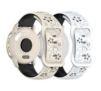 Floral Engraved Band Compatible with Garmin Venu 3S/ Venu 2S, 18mm Two-Tone Soft Silicone Cute Sport Strap for Forerunner 265S/ 255S/ Vivoactive 4S/ Vivomove 3S for Women (Starlight/Black+White/Black)