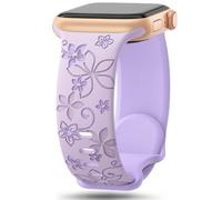 Floral Engraved Bands Compatible with Apple Watch Band 41mm 40mm 44mm 45mm 42mm 38mm 46mm 49mm for Women,Cute Flower iWatch Bands Soft Silicone Sport Strap for iWatch Series SE 10 9 8 7 6 5 4 3 2 1