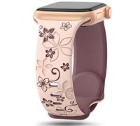 Floral Engraved Bands Compatible with Apple Watch Band 41mm 40mm 44mm 45mm 42mm 38mm 46mm 49mm for Women,Cute Flower iWatch Bands Soft Silicone Sport Strap for iWatch Series SE 10 9 8 7 6 5 4 3 2 1