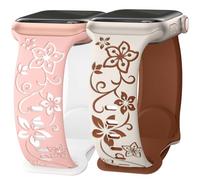 Floral Engraved Bands Compatible with Apple Watch Band 41mm 40mm 45mm 44mm 38mm 42mm 49mm Women, Soft Silicone Cute Two-Tone Fancy Flower Sport Strap for iWatch Series SE 9 8 7 6 5 4 3 2 1 Ultra 2